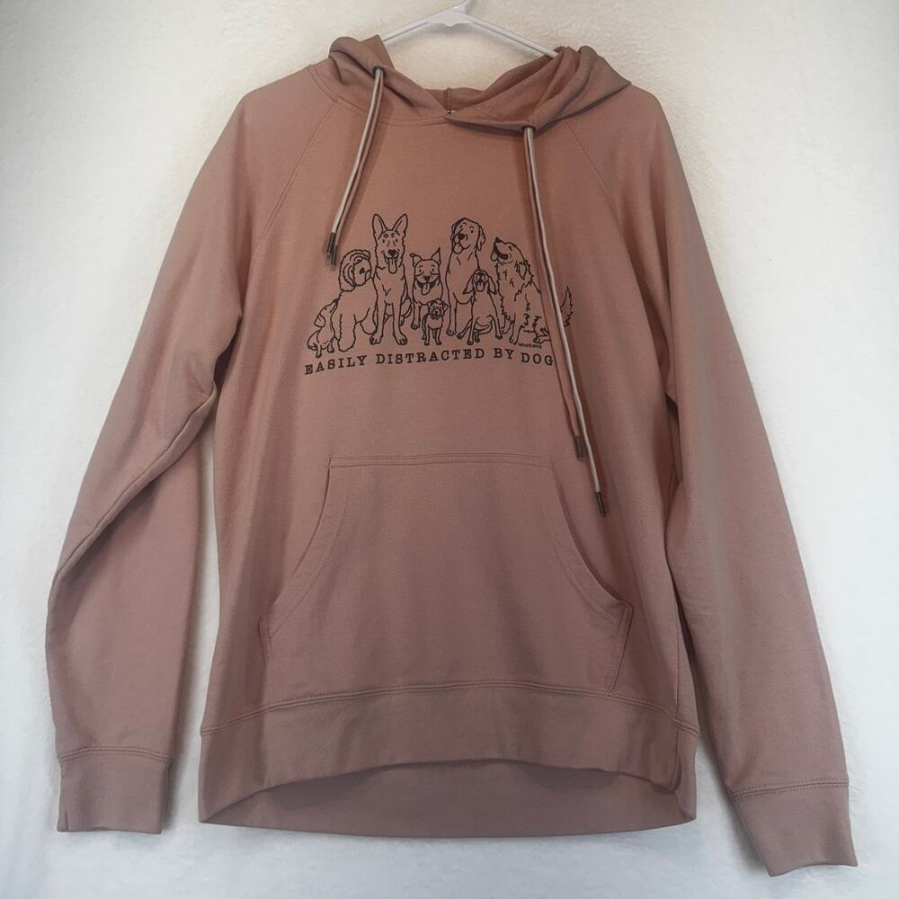 Independent Trading Co. "Easily Distracted‎ By Dogs" Graphic Hoodie Medium Pink
